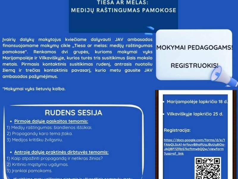 Mokymai pedagogams! Tiesa ar melas: Medijų raštingumas pamokose